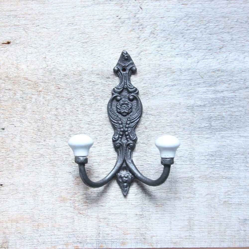 Cast Iron ceramic double hook Old Quebec Hardware