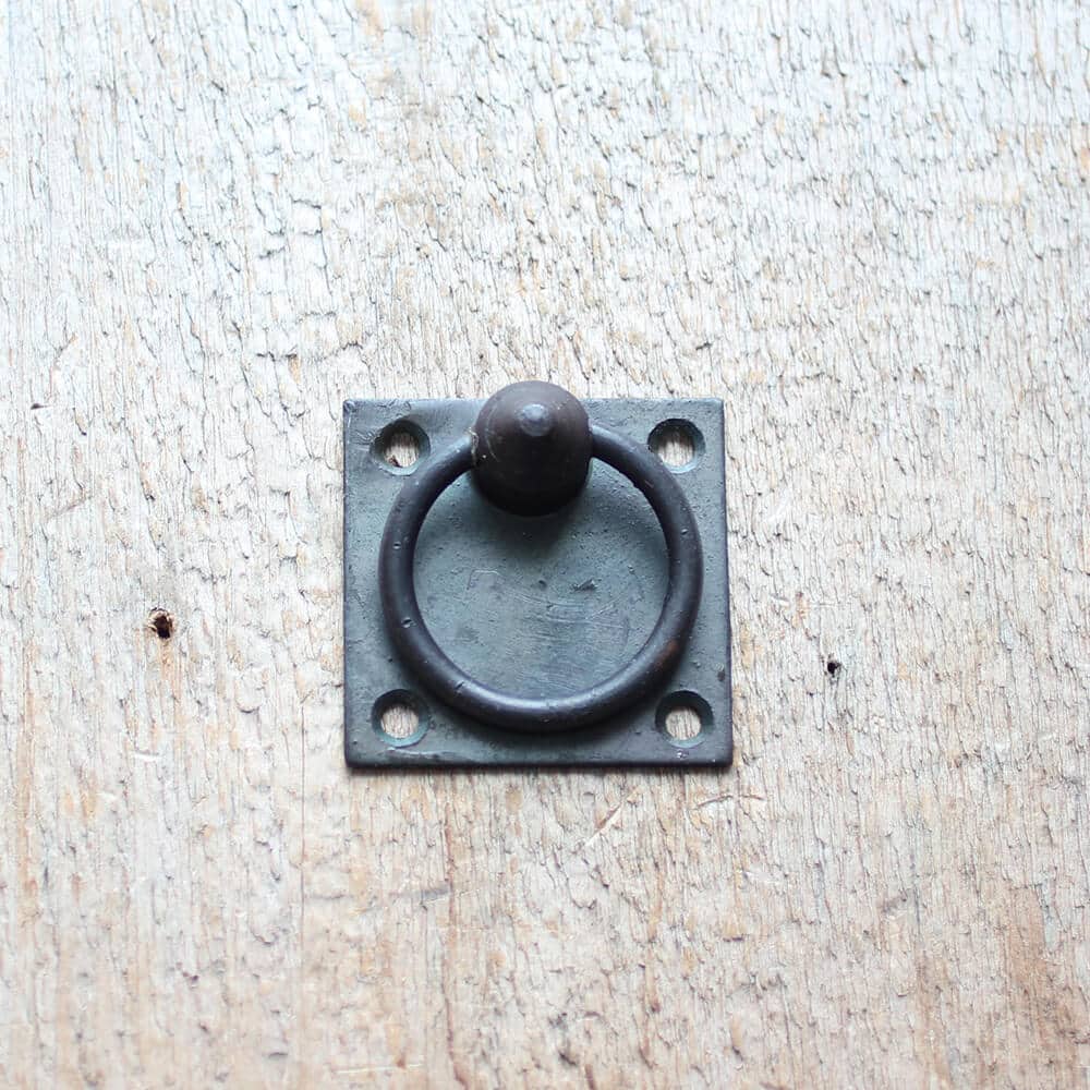 Wrought Iron Ring Pull with Square Backplate