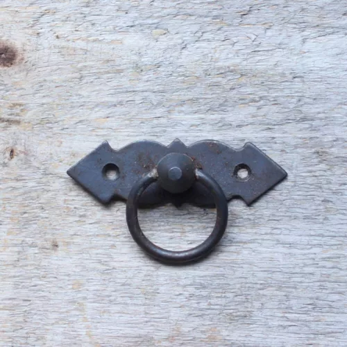 Horizontal Wrought Iron Ring Pull with Backplate